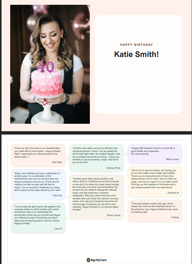 The finished card cover and collected message page