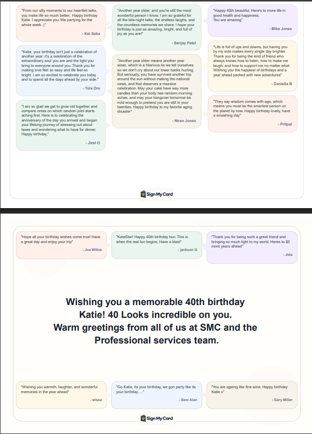 The organiser message surrounded by contributor messages